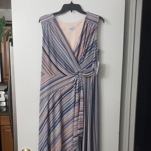 Signature Robbie Bee Pink & Blue Striped Faux Wrap Sleeveless Dress Size 1X NWT